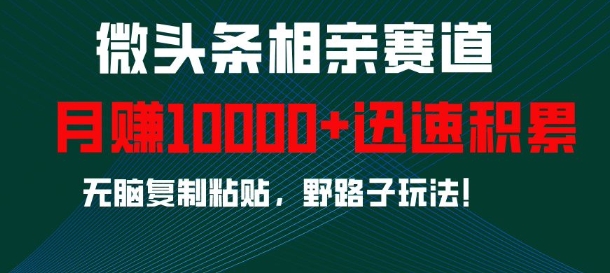 微头条相亲赛道，迅速积累，无脑复制粘贴，野路子玩法，月入1w-众创网